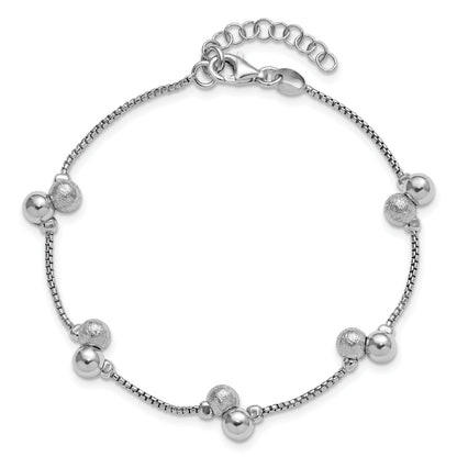 Sterling Silver Ss Rh Plated Brushed And Beaded 1In Ext Bracelet