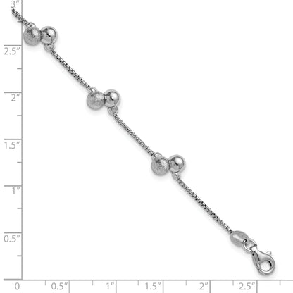 Sterling Silver Ss Rh Plated Brushed And Beaded 1In Ext Bracelet