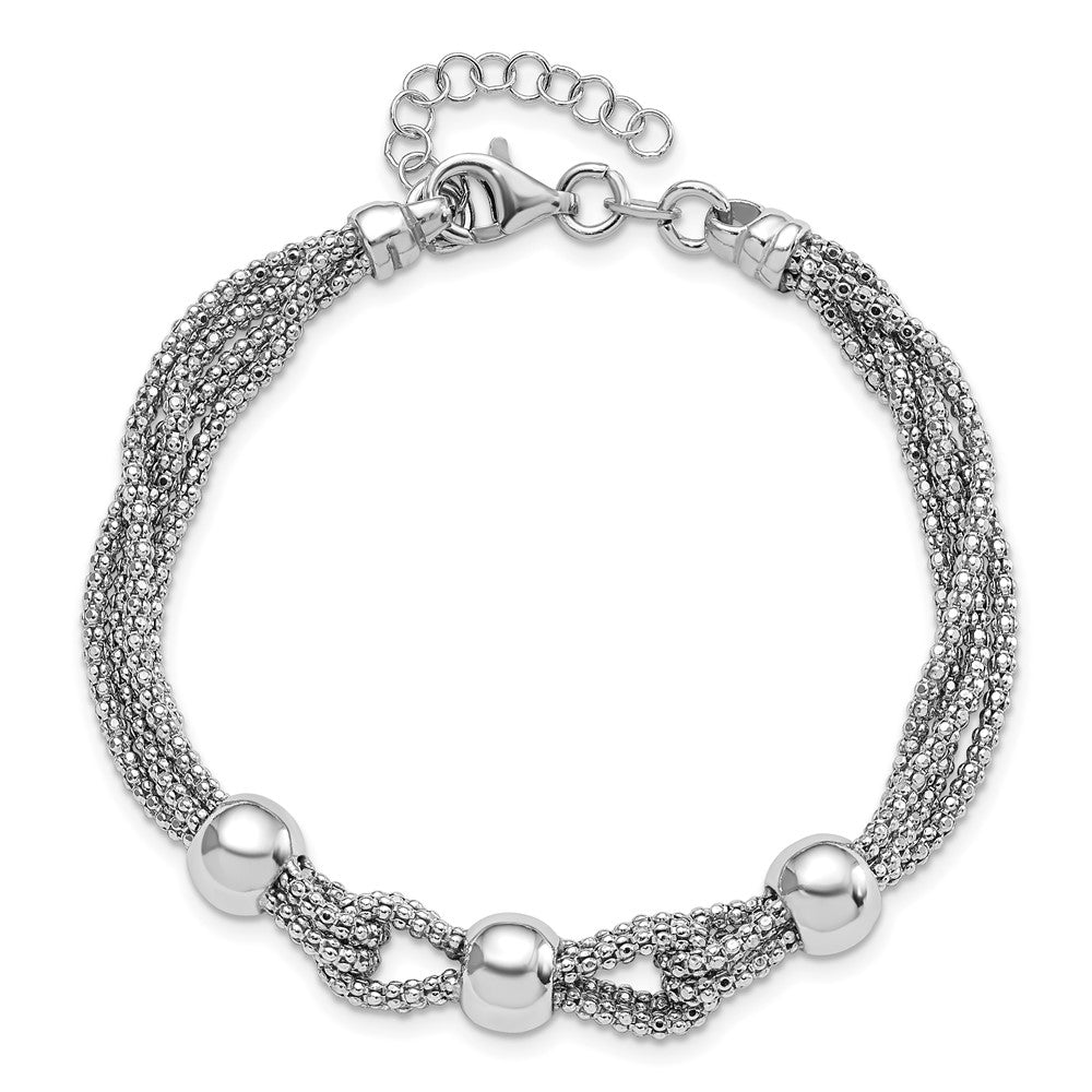 7.5 Inch Sterling Silver Polished 4 Strand Beaded W/1In Ext. Bracelet