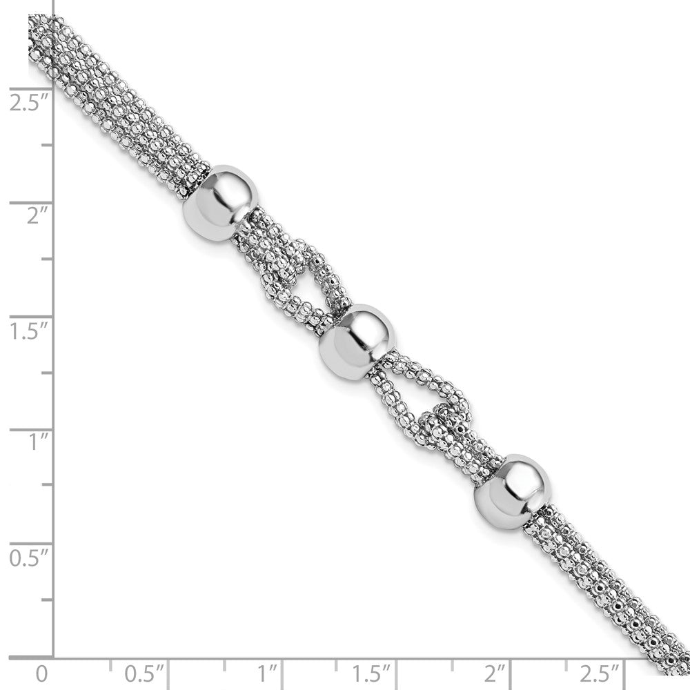 7.5 Inch Sterling Silver Polished 4 Strand Beaded W/1In Ext. Bracelet