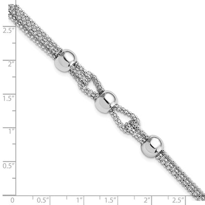 7.5 Inch Sterling Silver Polished 4 Strand Beaded W/1In Ext. Bracelet