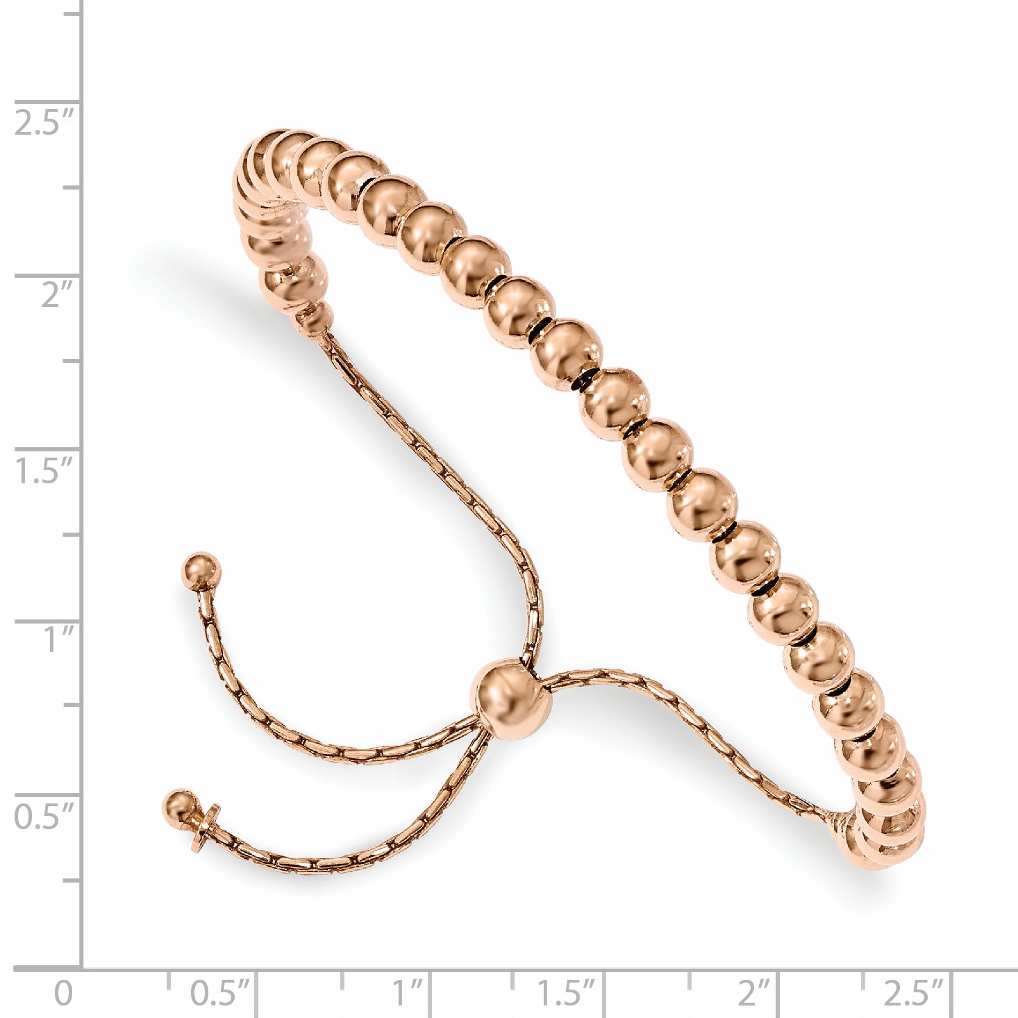 9 Inch Sterling Silver Rose-Tone Polished Beaded Adjustable Bracelet