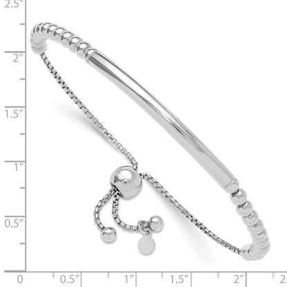 Sterling Silver Rh Plated Polished Beaded Adjustable Bracelet