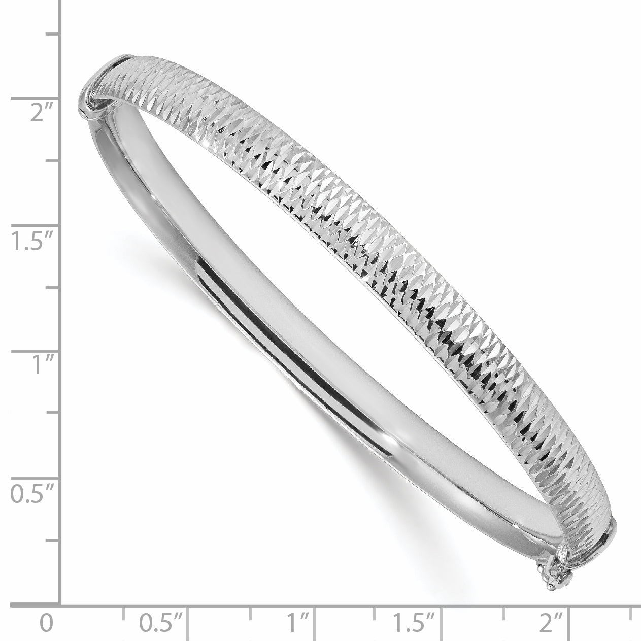 Sterling Silver Rh Plated Polished & Textured Bangle