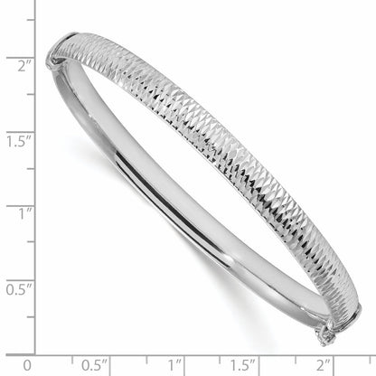 Sterling Silver Rh Plated Polished & Textured Bangle