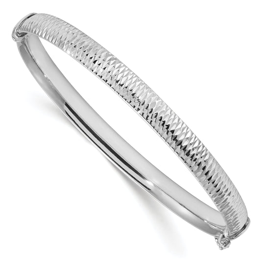 Sterling Silver Rh Plated Polished & Textured Bangle