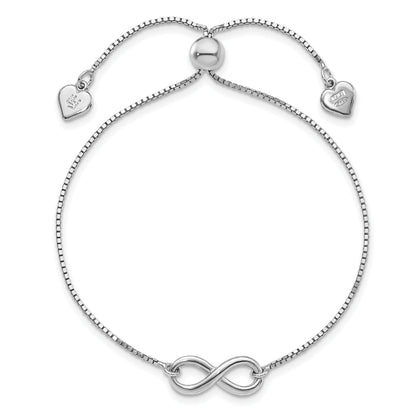 Sterling Silver Rh Plated Polished Infinity Adjustable Bracelet