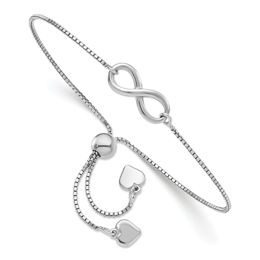 Sterling Silver Rh Plated Polished Infinity Adjustable Bracelet