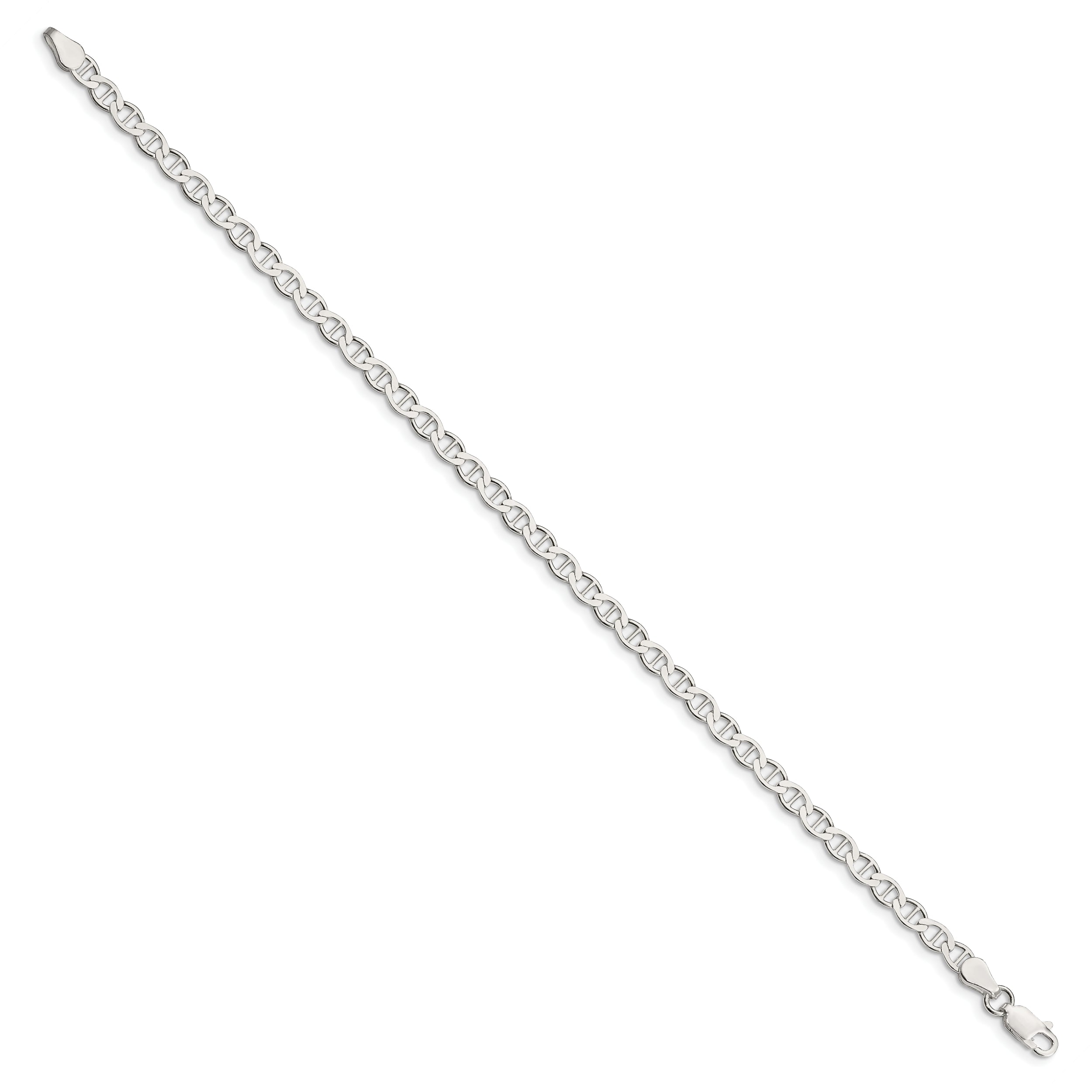 8 Inch Sterling Silver 4mm Flat Anchor Chain Bracelet