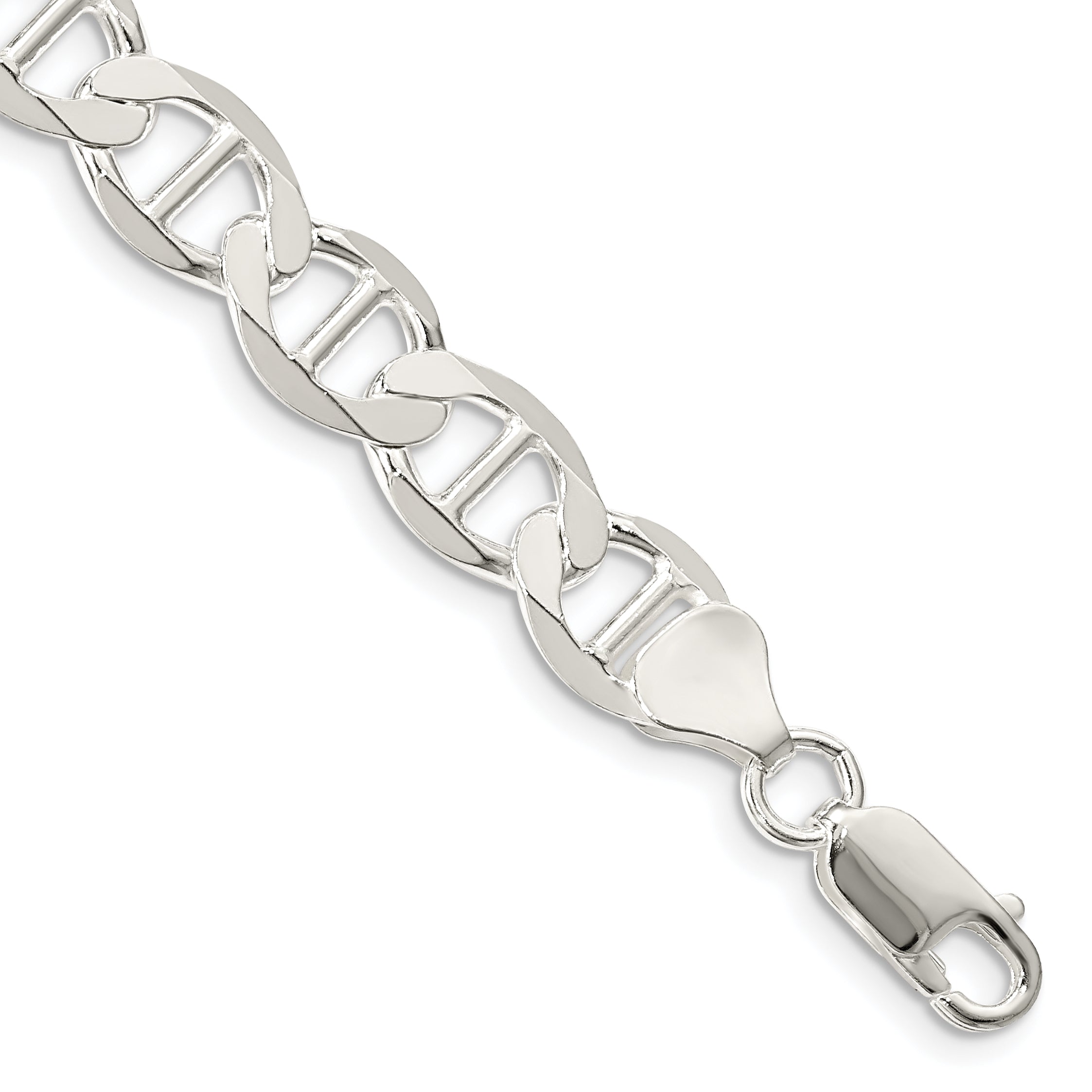 9 Inch Sterling Silver 8.9mm Flat Anchor Chain Bracelet