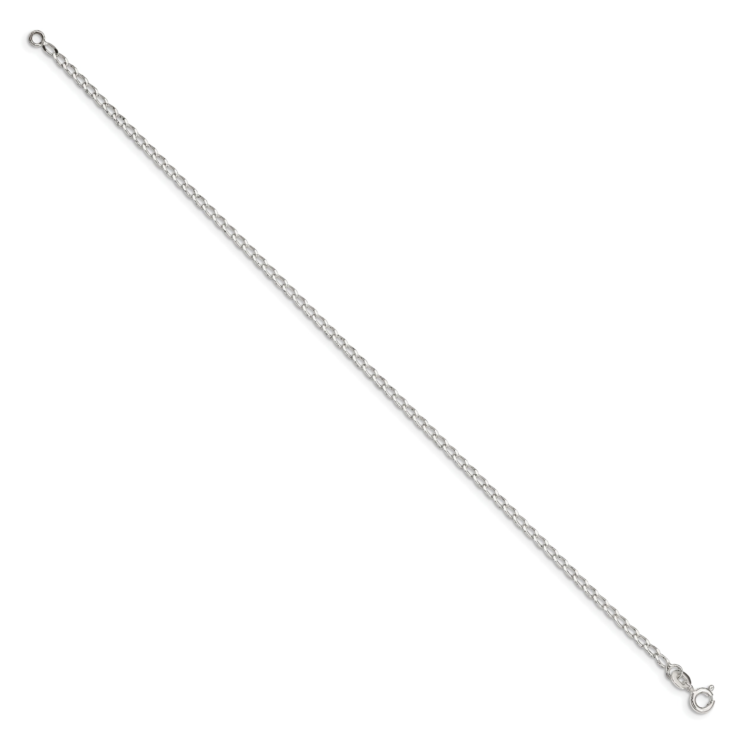 10 Inch Sterling Silver 2mm Open Elongated Link Chain Anklet