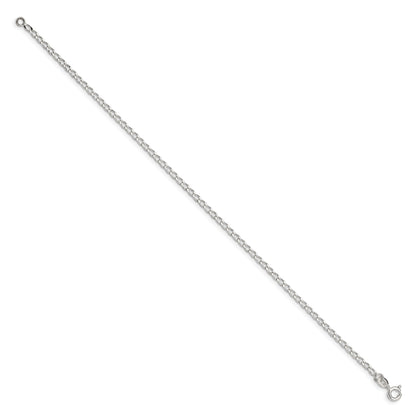 9 Inch Sterling Silver 2mm Open Elongated Link Chain Anklet