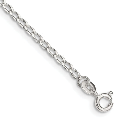 10 Inch Sterling Silver 2mm Open Elongated Link Chain Anklet