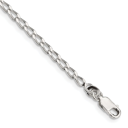 9 Inch Sterling Silver 2.8mm Open Elongated Link Chain Anklet