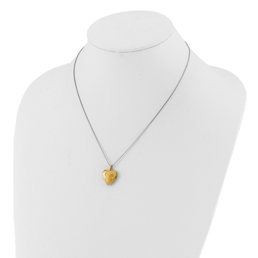 Sterling Silver Gold-Plated Textured Butterfly Heart 16mm 18In Locket & 14In Pendant Necklace Set