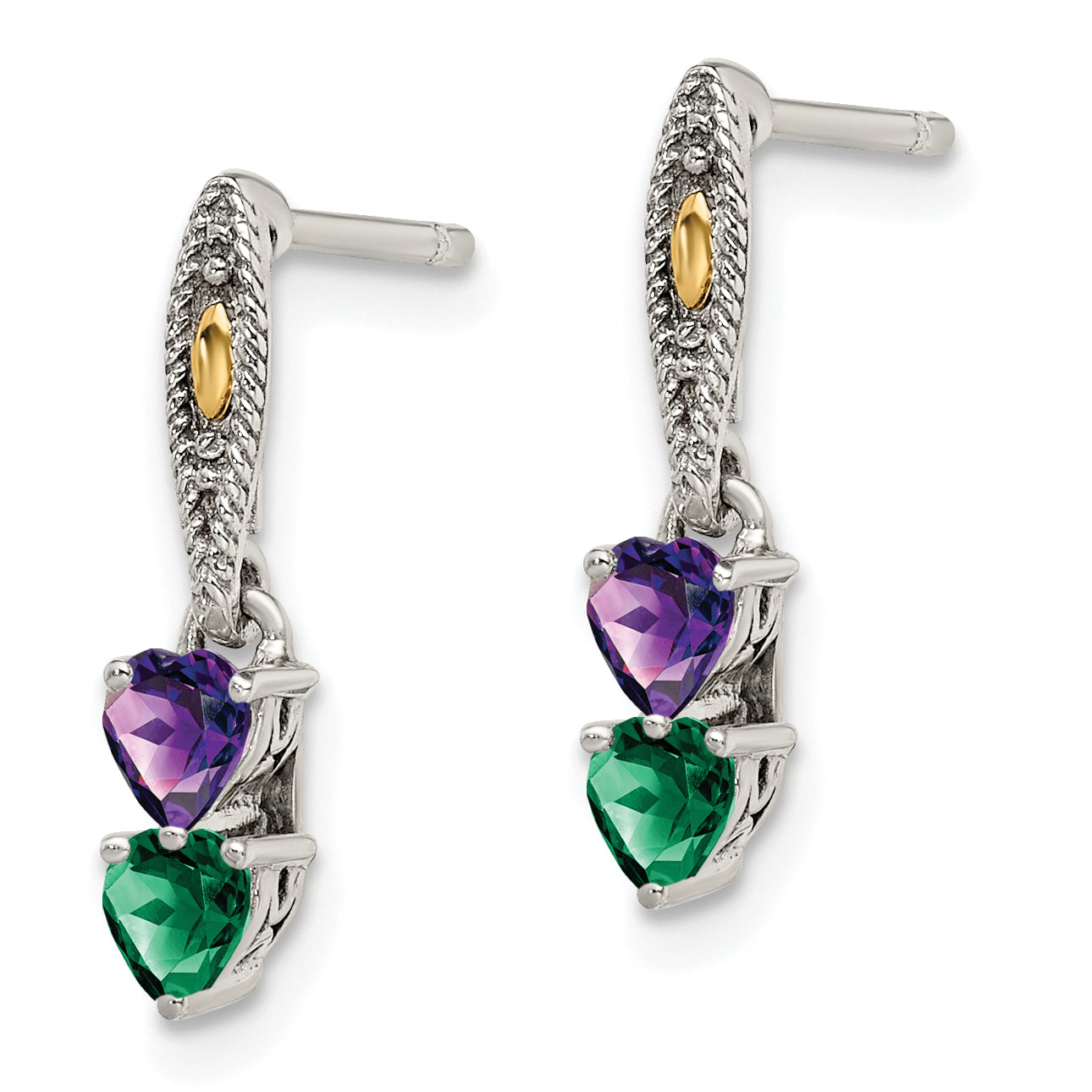 14K/Silver Two-Tone Sterling Silver Antiqued W/14K 2-Stone Mother'S Earring Mounting