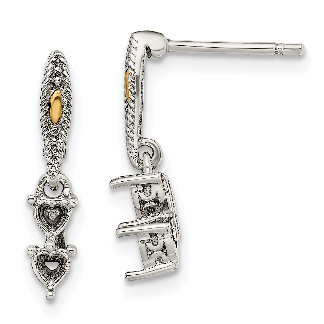 14K/Silver Two-Tone Sterling Silver Antiqued W/14K 2-Stone Mother'S Earring Mounting