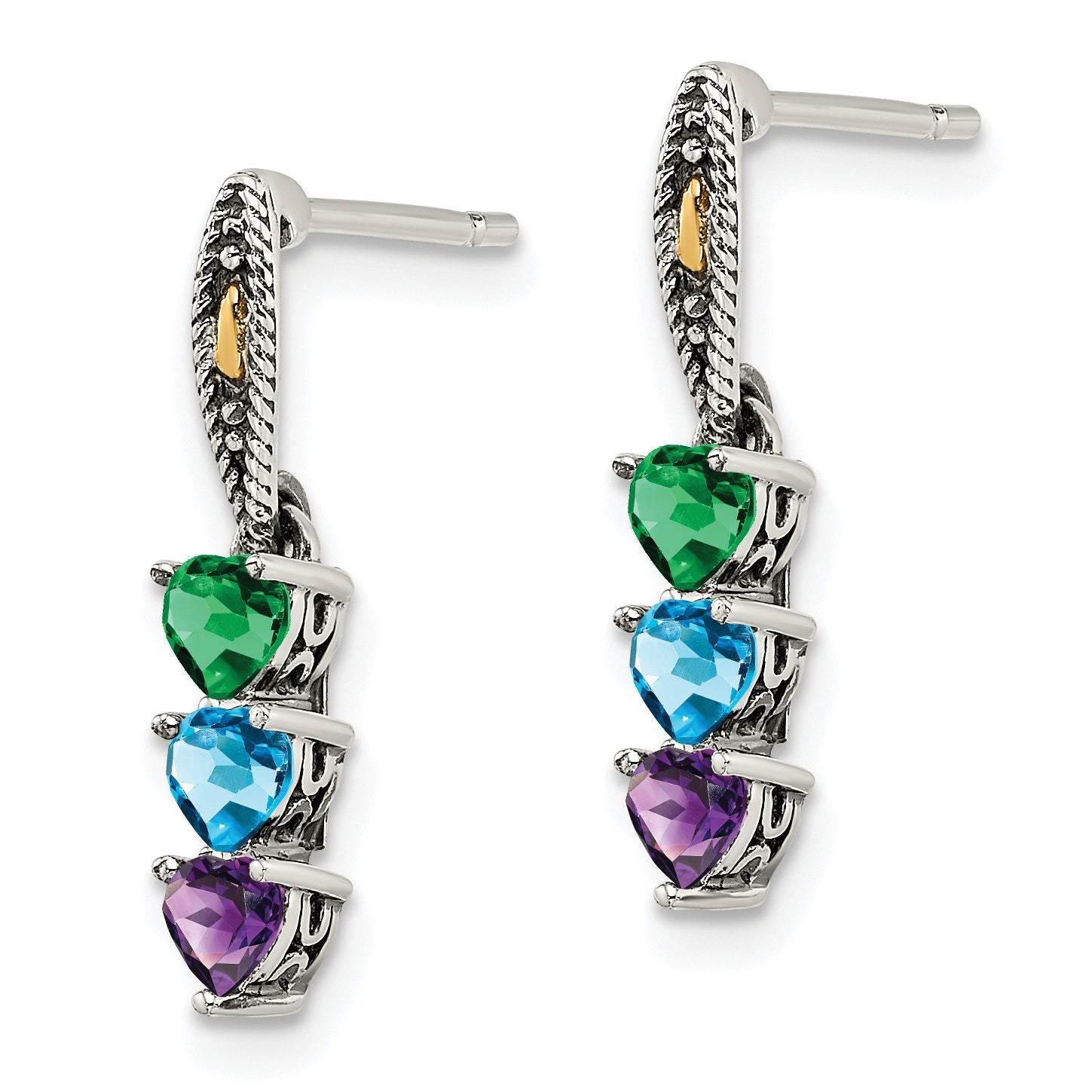 14K/Silver Two-Tone Sterling Silver Antiqued W/14K 3-Stone Mother'S Earring Mounting