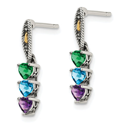 14K/Silver Two-Tone Sterling Silver Antiqued W/14K 3-Stone Mother'S Earring Mounting