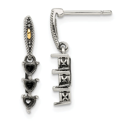 14K/Silver Two-Tone Sterling Silver Antiqued W/14K 3-Stone Mother'S Earring Mounting