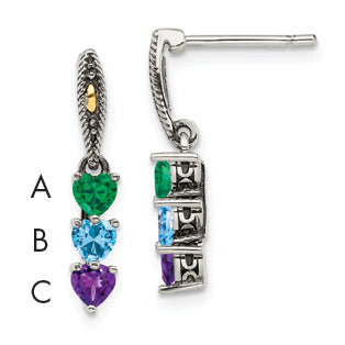 14K/Silver Two-Tone Sterling Silver Antiqued W/14K 3-Stone Mother'S Earring Mounting