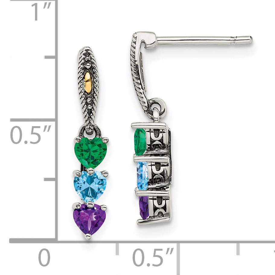 14K/Silver Two-Tone Sterling Silver Antiqued W/14K 3-Stone Mother'S Earring Mounting