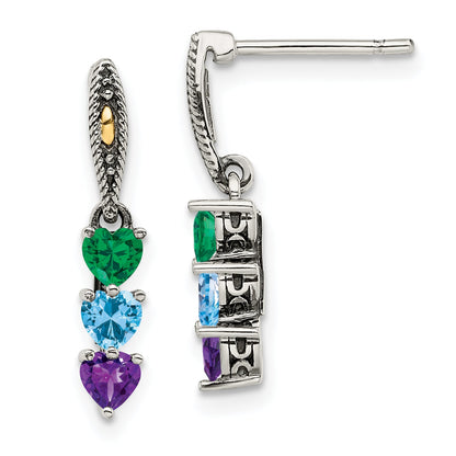 14K/Silver Two-Tone Sterling Silver Antiqued W/14K 3-Stone Mother'S Earring Mounting