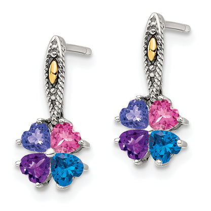 14K/Silver Two-Tone Sterling Silver Antiqued W/14K 4-Stone Mother'S Earring Mounting