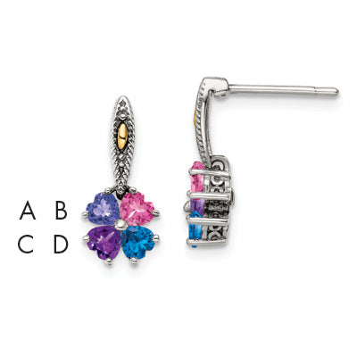 14K/Silver Two-Tone Sterling Silver Antiqued W/14K 4-Stone Mother'S Earring Mounting