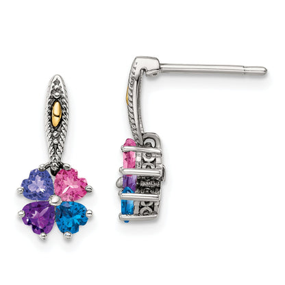 14K/Silver Two-Tone Sterling Silver Antiqued W/14K 4-Stone Mother'S Earring Mounting