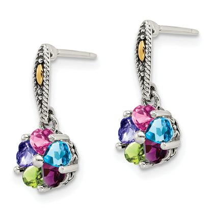 14K/Silver Two-Tone Sterling Silver Antiqued W/14K 5-Stone Mother'S Earring Mounting