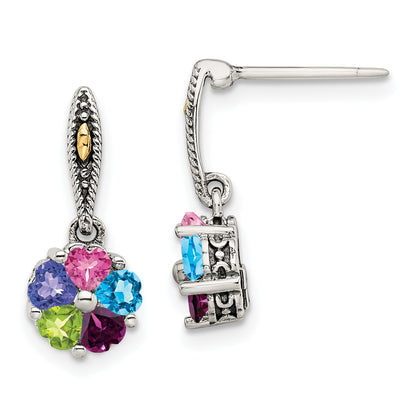 14K/Silver Two-Tone Sterling Silver Antiqued W/14K 5-Stone Mother'S Earring Mounting