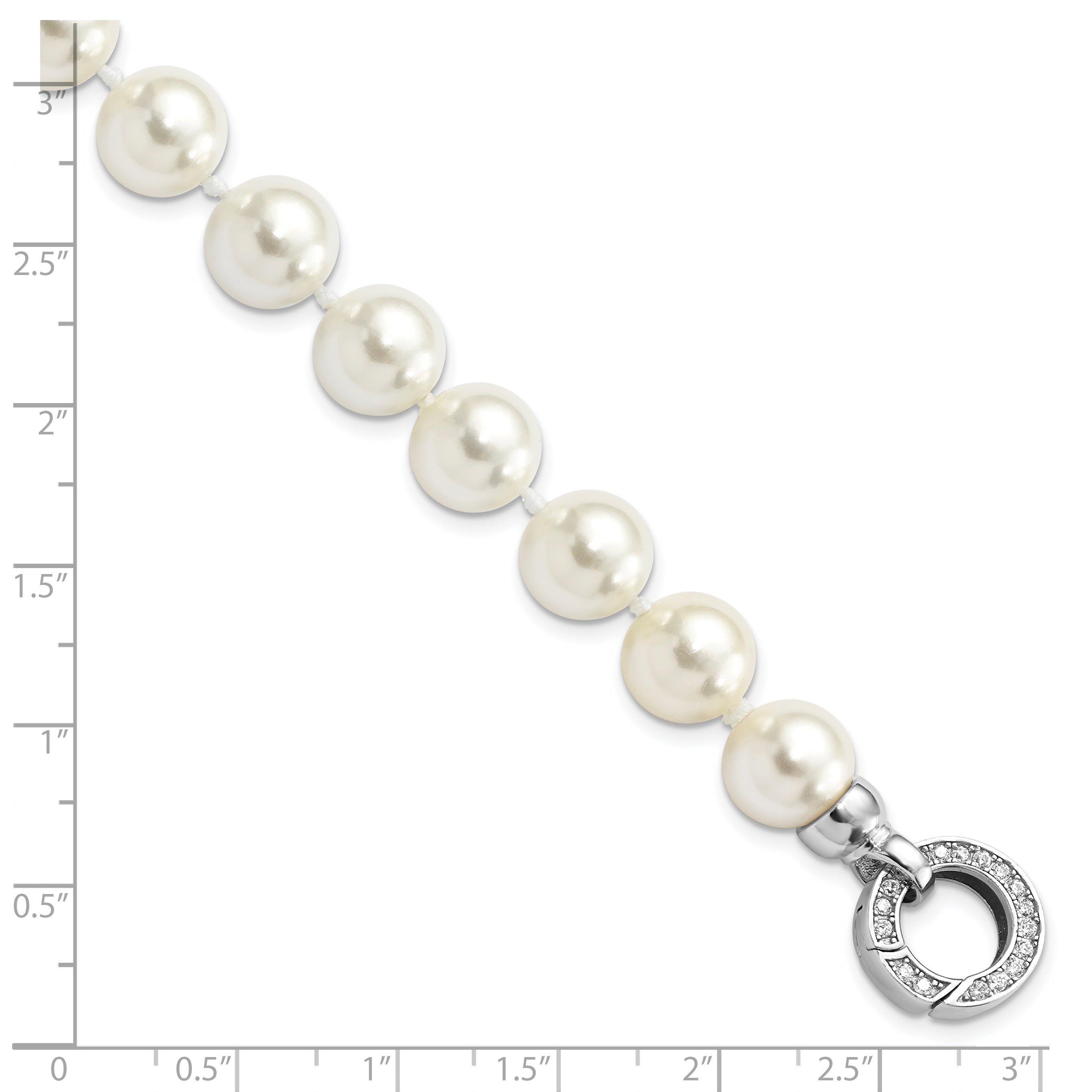 7.5 Inch Majestik Sterling Silver Rhodium-Plated 10-11mm White Imitation Shell Pearl Hand-Knotted Fancy Bracelet