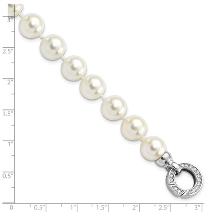 7.5 Inch Majestik Sterling Silver Rhodium-Plated 10-11mm White Imitation Shell Pearl Hand-Knotted Fancy Bracelet