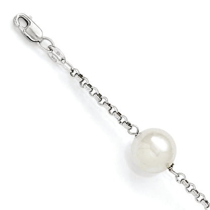 7.5 Inch Majestik Sterling Silver Rhodium-Plated 10-11mm White Imitation Shell Pearl Hand-Knotted 4 Station Bracelet