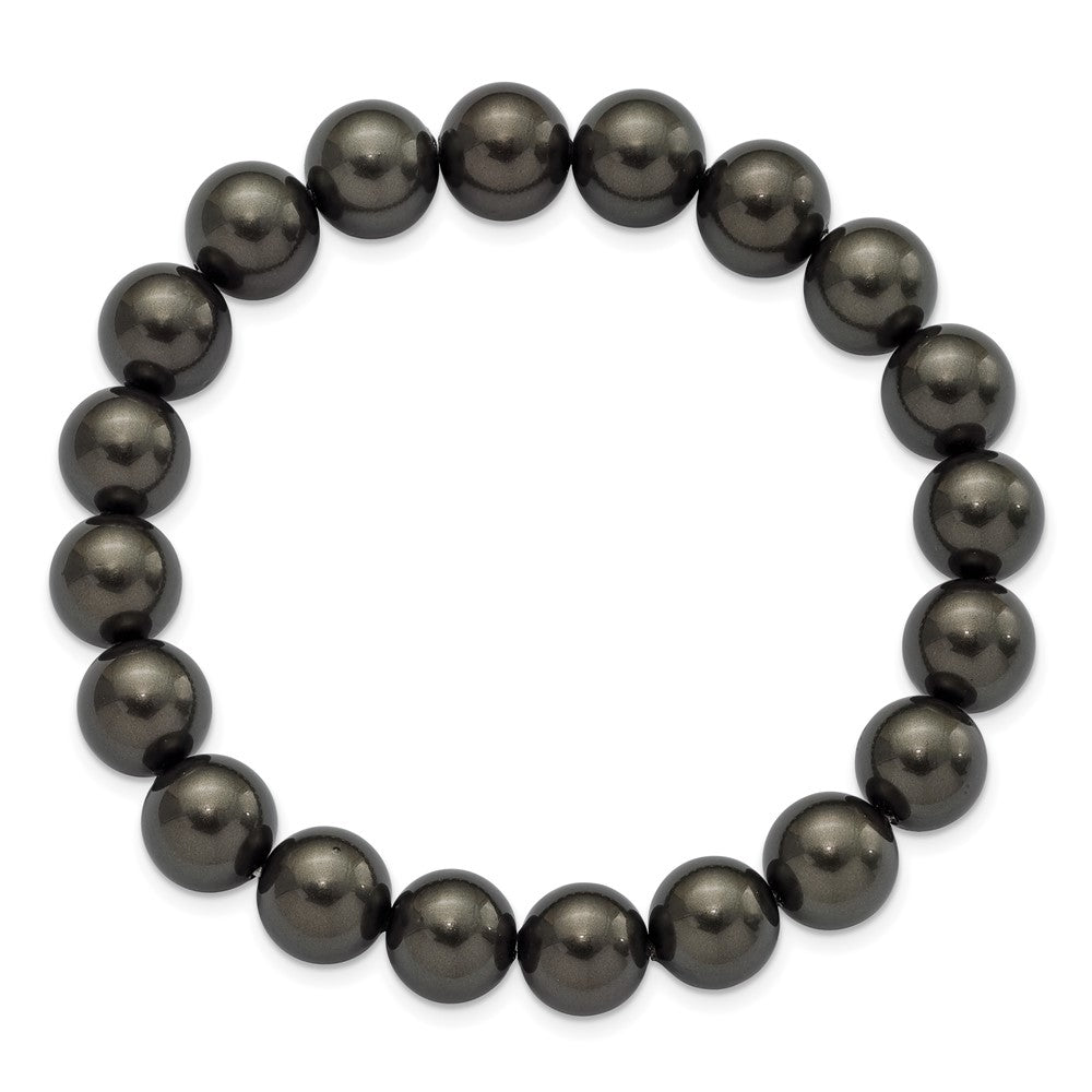 Fashion Majestik 10-11mm Black Imitation Shell Pearl Stretch Bracelet