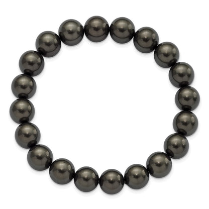 Fashion Majestik 10-11mm Black Imitation Shell Pearl Stretch Bracelet