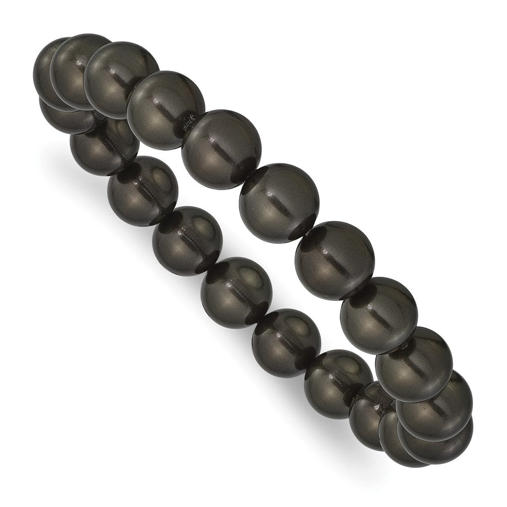 Fashion Majestik 10-11mm Black Imitation Shell Pearl Stretch Bracelet