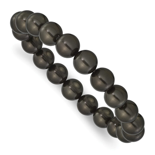 Fashion Majestik 10-11mm Black Imitation Shell Pearl Stretch Bracelet