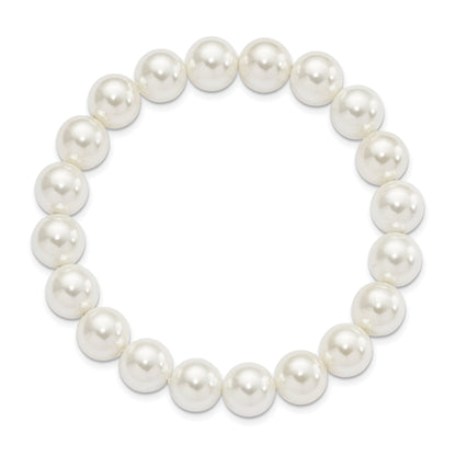 Fashion Majestik 10-11mm White Imitation Shell Pearl Stretch Bracelet
