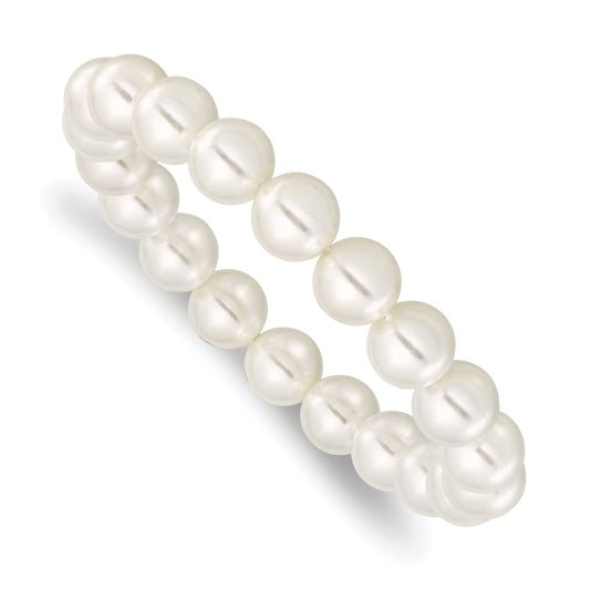 Fashion Majestik 10-11mm White Imitation Shell Pearl Stretch Bracelet