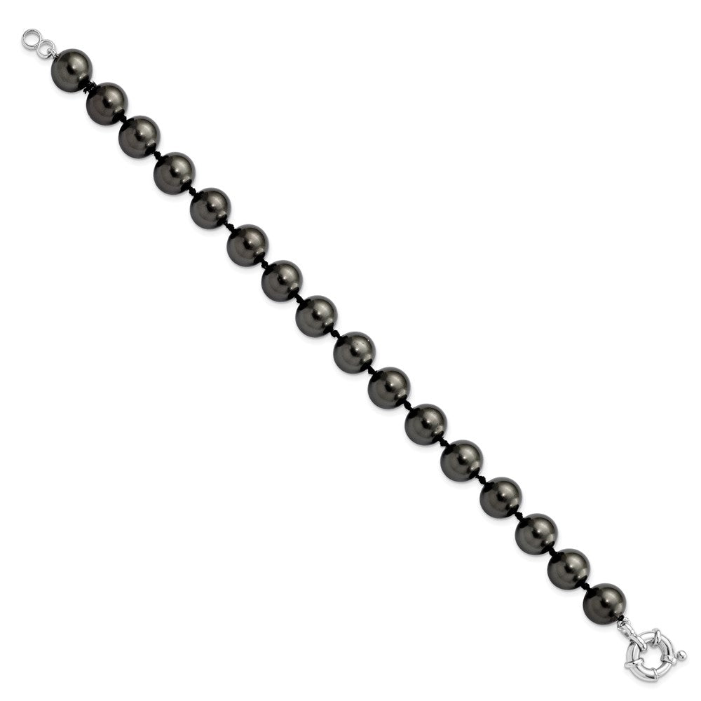 7.5 Inch Majestik Sterling Silver Rhodium-Plated 10-11mm Black Imitation Shell Pearl Hand-Knotted Bracelet