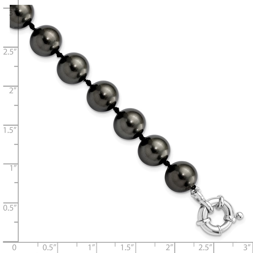 7.5 Inch Majestik Sterling Silver Rhodium-Plated 10-11mm Black Imitation Shell Pearl Hand-Knotted Bracelet