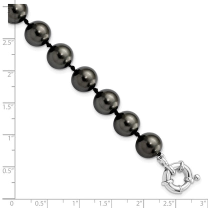 7.5 Inch Majestik Sterling Silver Rhodium-Plated 10-11mm Black Imitation Shell Pearl Hand-Knotted Bracelet