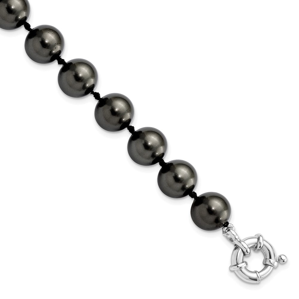 7.5 Inch Majestik Sterling Silver Rhodium-Plated 10-11mm Black Imitation Shell Pearl Hand-Knotted Bracelet