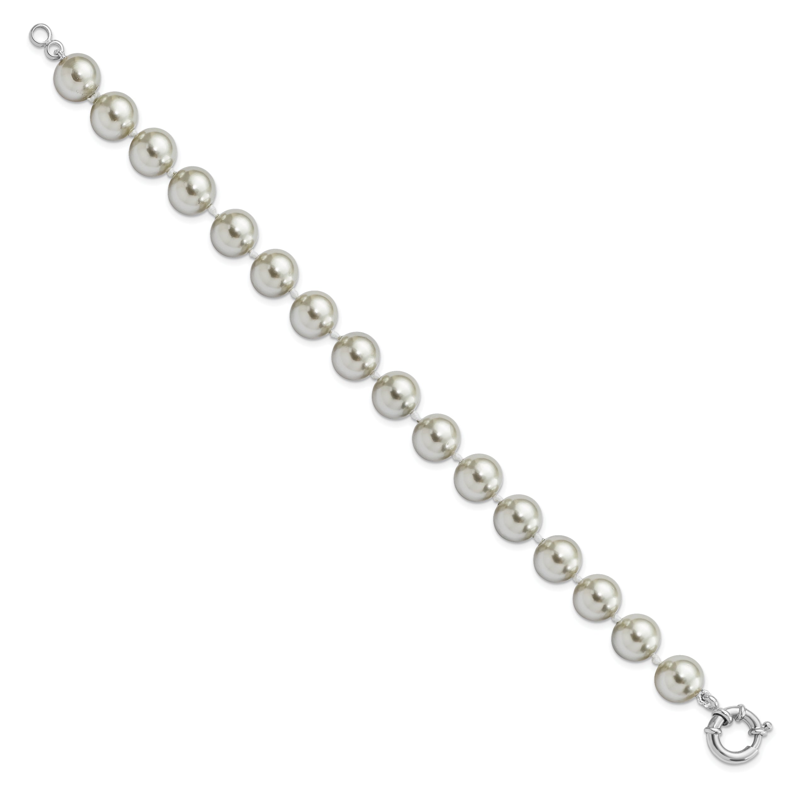 7.5 Inch Majestik Sterling Silver Rhodium-Plated 10-11mm Grey Imitation Shell Pearl Hand-Knotted Bracelet