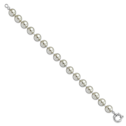 7.5 Inch Majestik Sterling Silver Rhodium-Plated 10-11mm Grey Imitation Shell Pearl Hand-Knotted Bracelet