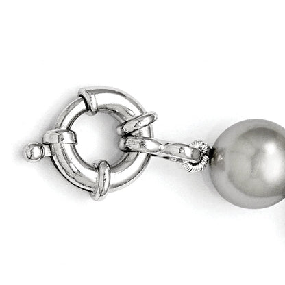 7.5 Inch Majestik Sterling Silver Rhodium-Plated 10-11mm Grey Imitation Shell Pearl Hand-Knotted Bracelet