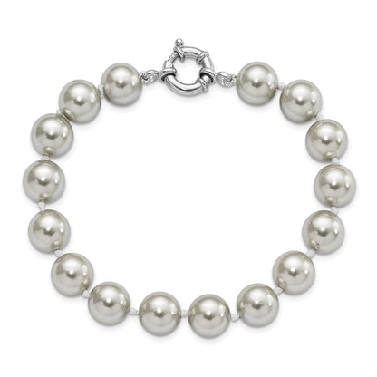 7.5 Inch Majestik Sterling Silver Rhodium-Plated 10-11mm Grey Imitation Shell Pearl Hand-Knotted Bracelet