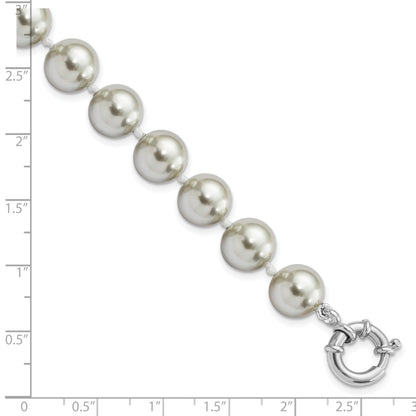 7.5 Inch Majestik Sterling Silver Rhodium-Plated 10-11mm Grey Imitation Shell Pearl Hand-Knotted Bracelet